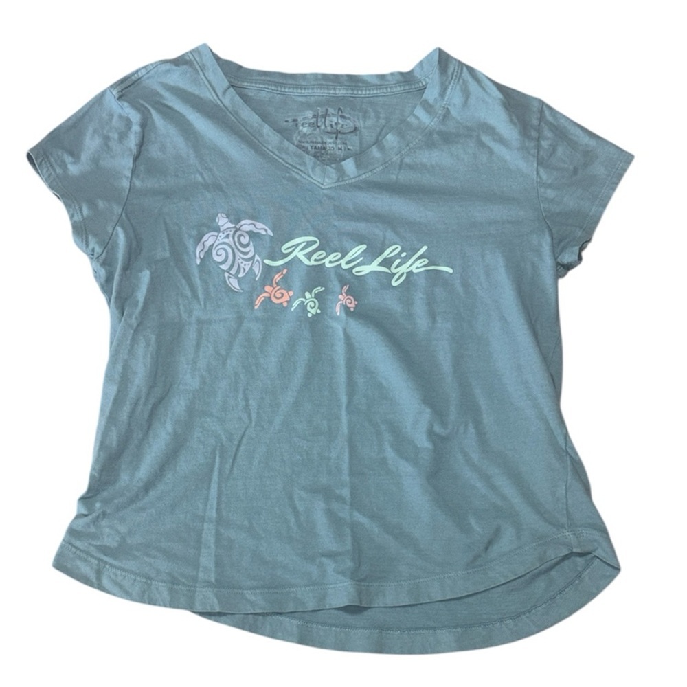 Reel Life Sea TurtlesWomen's Blue Graphic Top, T-shirt, Medium
